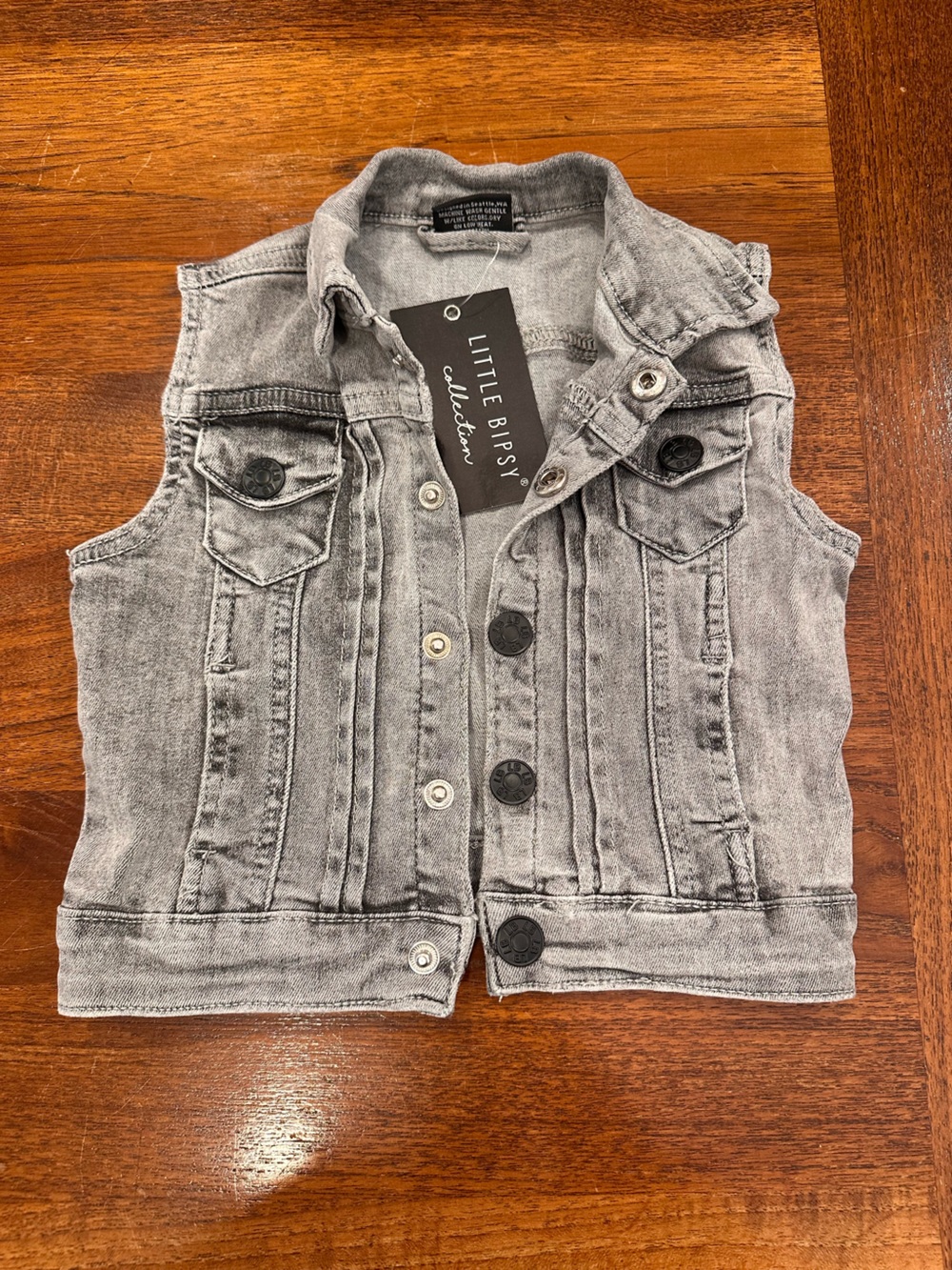 NWT Little Bipsy Grey Denim Vest, 6-12 Months